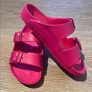 Birkenstock Pink Sandals with Ankle Strap and Flat Sole